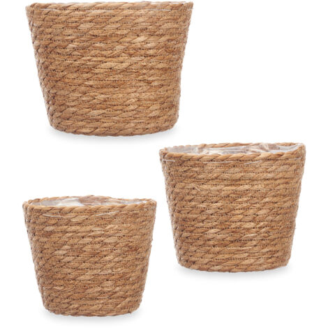 Cache-pot En Bois Naturel - Lot De 3 Pièces - Avec Trou De Drainage - Pour Plantes D'intérieur, Déco Salon Ou Bureau - 4