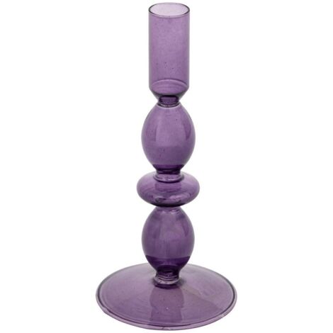 Bougeoir Chandelier en Verre Violet H 19 cm - Atmosphera