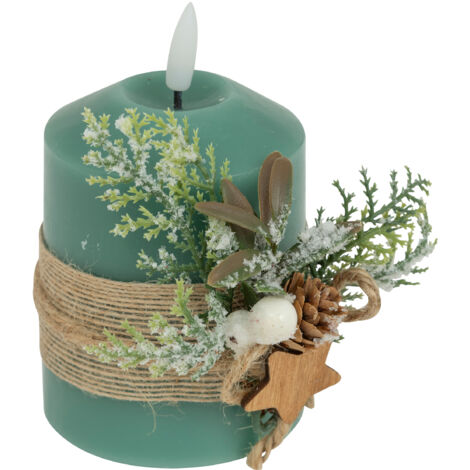 Bougie lumineuse à LED avec déco Noël H 12.5 cm Vert - Feeric Christmas (1/5)