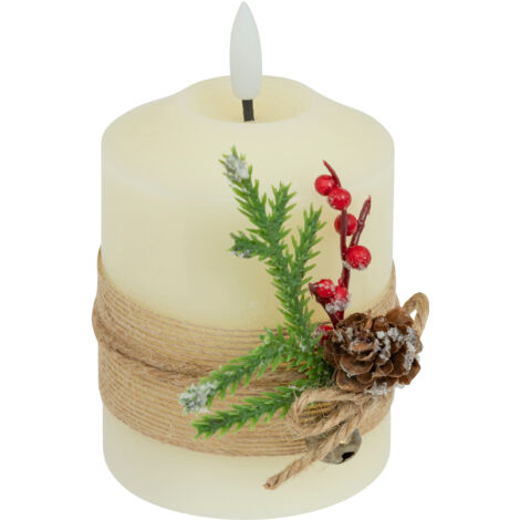 Bougie lumineuse à LED avec déco Noël H 12.5 cm Blanc - Feeric Christmas (1/5)