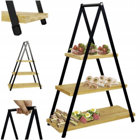 Porte-plat à trois niveaux avec étagères en bois, 53 cm (1/5)