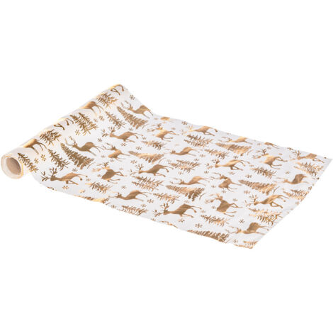 Chemin de table Tissu Blanc décor Forêt doré 28 x 300 cm - Feeric Christmas (1/2)