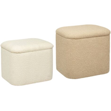 Atmosphera – Ensemble de 2 poufs de rangement en bois MDF et tissu polyester – Dimensions 37,5 x 40 x 35 cm et 30,5 x 36,5 x 30,5 cm – Confort semi-ferme (1/5)