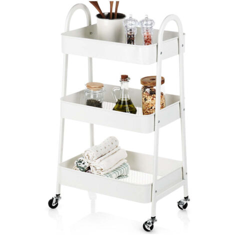 Etagere sur roulettes metal blanc 3 niveaux 44x315x785 cm (1/5)