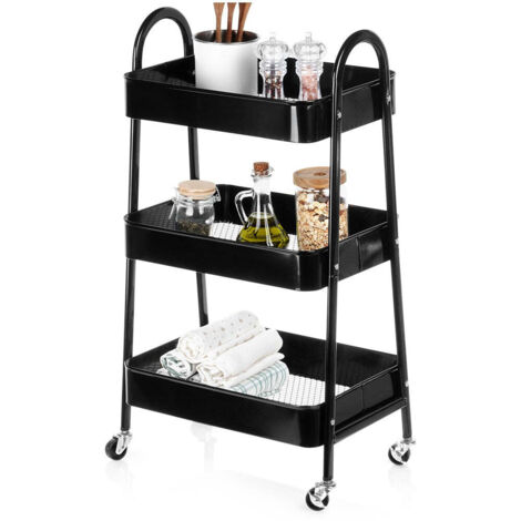 Shelf on wheels metal black 3 level 44x315x785 cm (1/5)