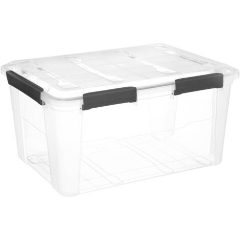 5Five Simply Smart – Boîte de rangement 75L en polypropylène transparent – Dimensions 64 x 48 x 33,5 cm – Fermeture à clip étanche – Pour rangement efficace