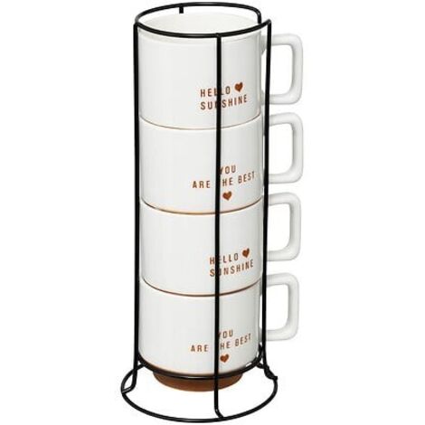 Ensemble de 4 tasses en porcelaine HELLO sur support en métal, 4 x 300 ml (1/5)