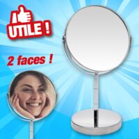 Miroir de maquillage, double face, base en acier inoxydable, Ø 14 cm