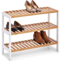 Shoe Rack with 3 shelves, bamboo/MDF, white