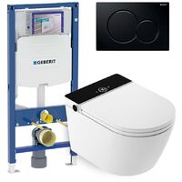 Mizubath - Set WC giapponese sospeso Rada nero - Risciacquo ad acqua - Asciugatura ad aria - Modulo Geberit Duofix 12 cm - Placca comando doppio nero