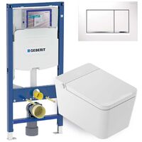 Mizubath - Set WC giapponese sosp. Isla bianco - Risciacquo ad acqua - Asciugatura ad aria - Modulo Geberit Duofix 12cm - Placca comando doppio bianca
