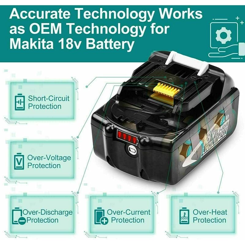 2x Batterie Makita BL1860B 197422-4 18.0V 6 Ah + 1x Chargeur