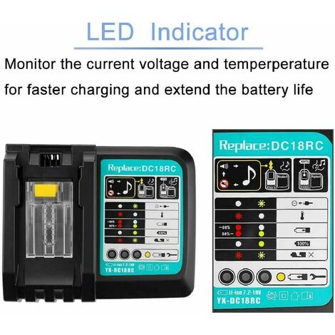 Suitable for MAK Makita DC18RC Charger 14.4V~18V Makita Battery Charger 3A  Fast Charging Li-ion Battery Charger Smart Power Off