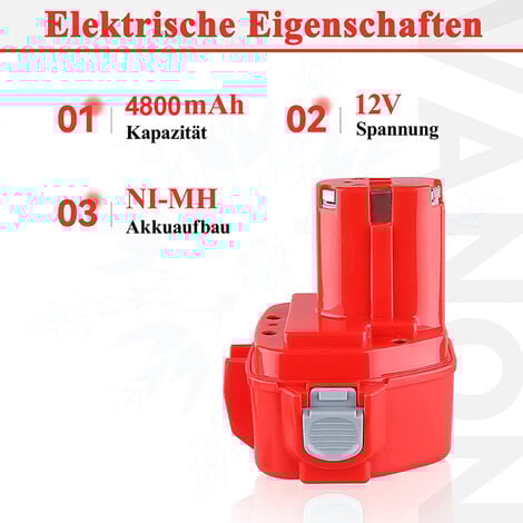 Battery for Makita 12V Battery 4.8Ah Ni-Mh 12V 1220 1222 PA12 1233S 1234 1233 1235 1235B 1235F 192696-2 192698-8 192698-A 1931 38-9 193157-5 6317D 6271D 6270D 4Pack