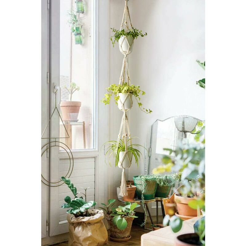2-Pack Macrame Plant Hangers - Braided Rope Net For Hanging Pots 4-11 Inches