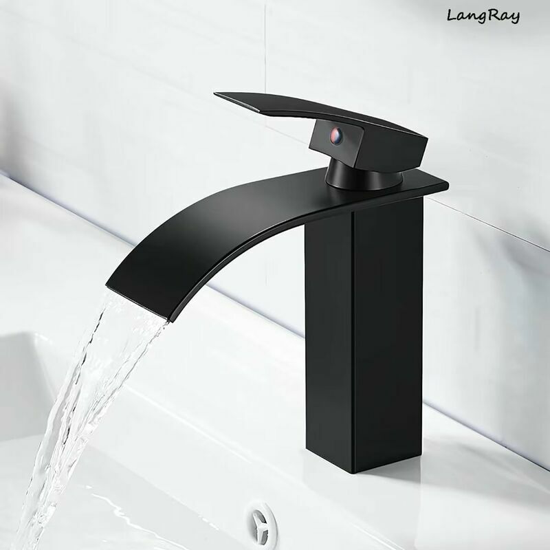 Fexi64 Chrome LED Waterfall Bathroom Faucet - Single Hole Deck Mount Basin Mixer Tap