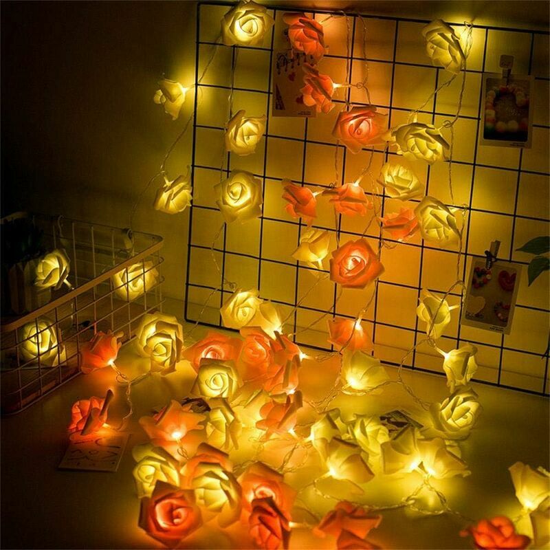 19.7 Ft Pink & White Rose Flower LED Fairy Lights - 40 LEDs Battery-Operated String Lights For Room, Party & Wedding Decor