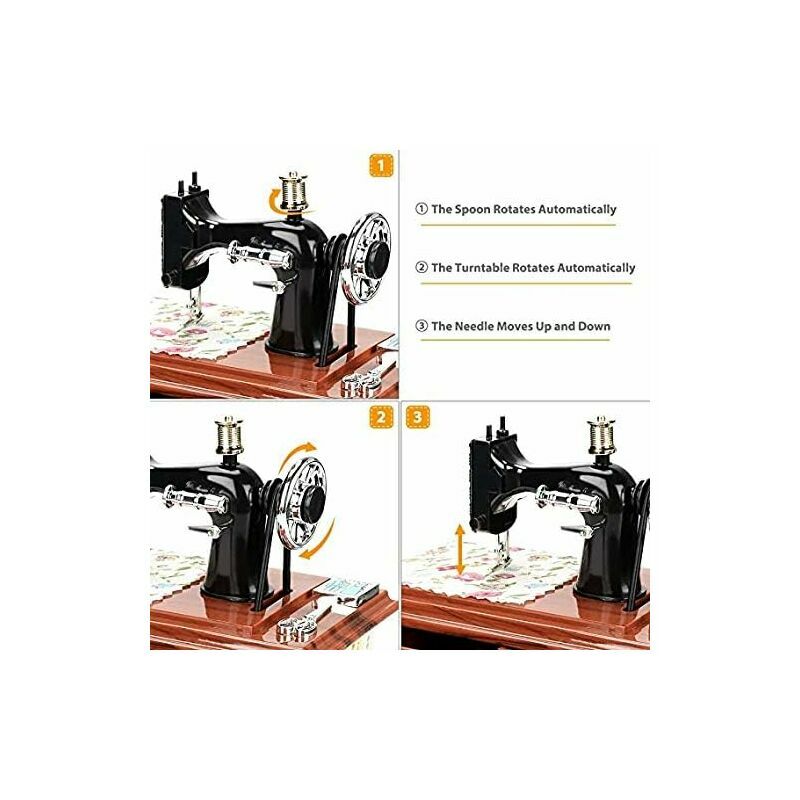 VerPetridure Vintage Music Box Mini Sewing Machine Style Mechanical Birthday Gift Table Decor