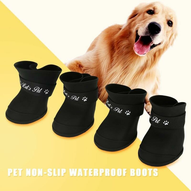 4-Pack Waterproof Dog Rain Booties - Anti-Slip, Black, For Small To Medium Breeds Like French Bulldogs