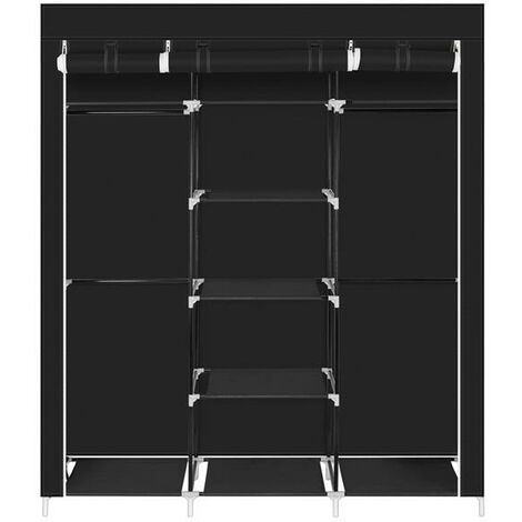 69 Portable Clothes Closet Non-Woven Fabric Wardrobe Double Rod Storage Organizer-Black