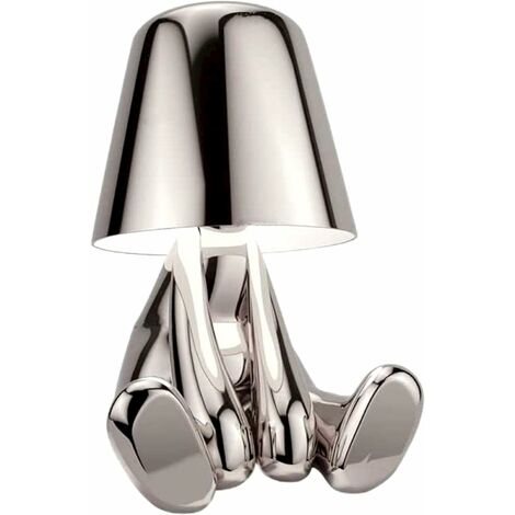 Thinker Lamp Collection, Touch Table Lamp Cordless Rechargeable Desk Lamp Silver Cute Decor Thinker Statue Battery Operated Night Light for Home Office, Bedroom, Living Room (Mr. What)