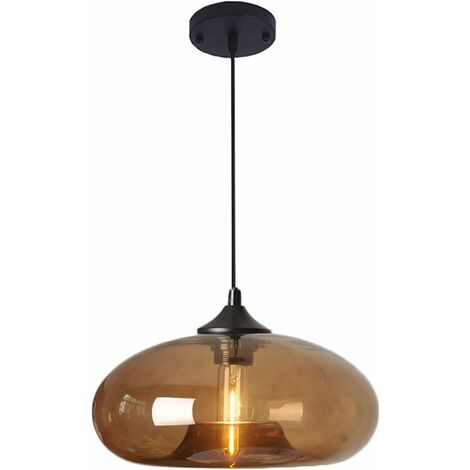 Industrial Vintage Colorful Glass Pendant Light Retro Loft Bar E27 Ceiling Hanging Lamp Kitchen Dining Room Bedroom Chandelier 28cm (Brown) [Energy Class B]