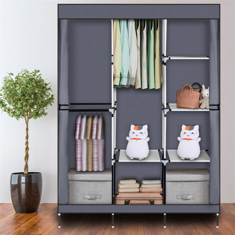 71" Portable Closet Wardrobe Clothes Rack Storage Organizer with Shelf Gray,125 x 43.18 x 180 cm (1/5)