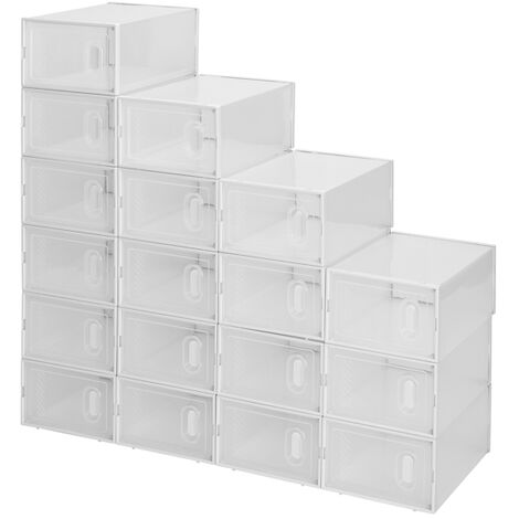 Shoe Storage Boxes 18 Pack Clear Plastic Stackable - White