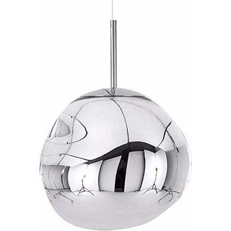 Modern Glass Lava Chandelier, Irregular Silver/Gold/Red Copper Pendant Lights for Living Room, Melt Design,Stunning Mirrored Finish, 20cm,Silver