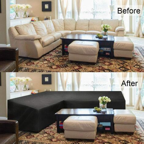 Garden L-Shape Furniture Cover Waterproof, 210D Oxford Fabric Outdoor Rattan Corner Sofa Cover 200x270x78cm