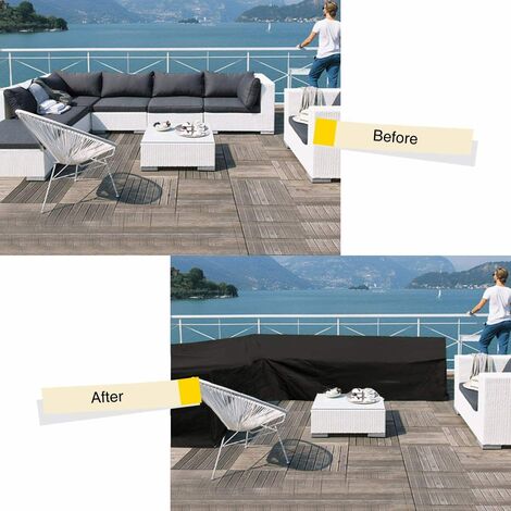 Garden L-Shape Furniture Cover Waterproof, 210D Oxford Fabric Outdoor Rattan Corner Sofa Cover 200x270x78cm
