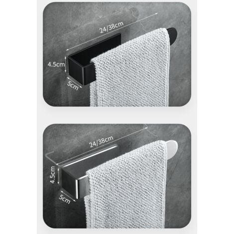 Hand Towel Holder Towel Ring Self Adhesive Towel Rail for Bathroom, Stainless Steel(small, black)