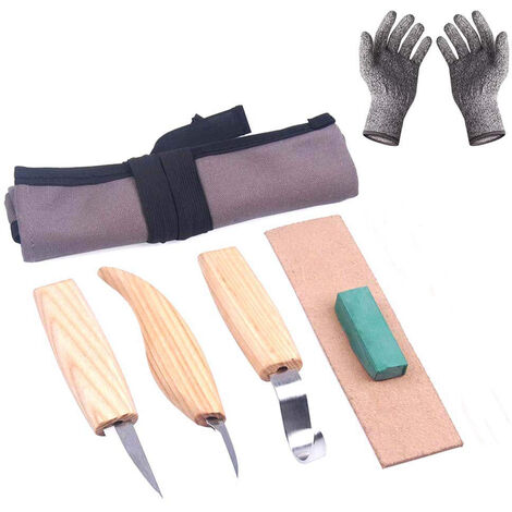 6 Piece Wood Carving Set Wood Carving Beginner Kit includes hook knife, sharpening knife, detail knife, gloves (1/4)