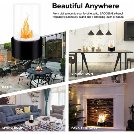 Tabletop Bio Ethanol Fireplace with Cylindrical Glass-Noir