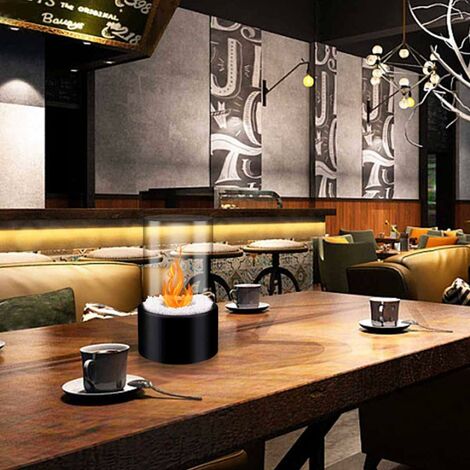 Tabletop Bio Ethanol Fireplace with Cylindrical Glass-Noir