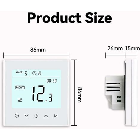 MH1822D Programmable Water Heater Thermostat – Smart Touch Screen Digital Temperature Controller With External NTC Probe – Manual & Auto Modes