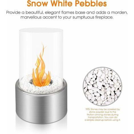 Tabletop Bio Ethanol Fireplace with Cylindrical Glass-Blanc