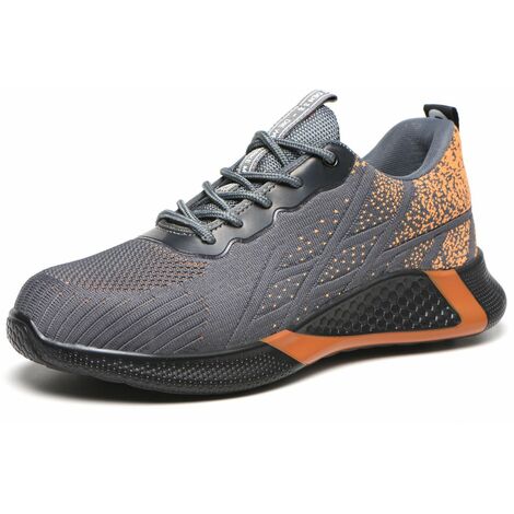 Lightweight Safety Shoes for Men and Women with Steel Toe Cap Work Shoes Safety Shoes Industrial and Construction Sneakers Gray，Size 41