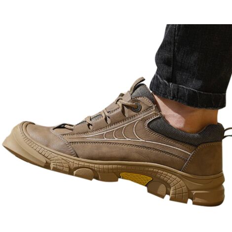 Men's Safety Shoes Lightweight Steel Toe Sneakers Puncture Resistant Work Utility Shoes, Brown, Size: 41