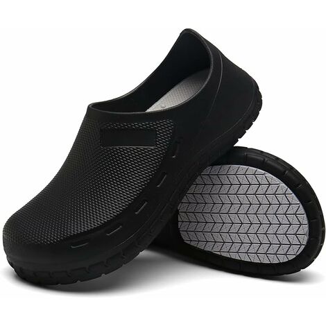 Chef Shoes for Men Non Slip Kitchen Shoes Garden Safety Work Shoes Chef Gardening Clogs Shoes Lightweight Restaurant Shoes Black 44