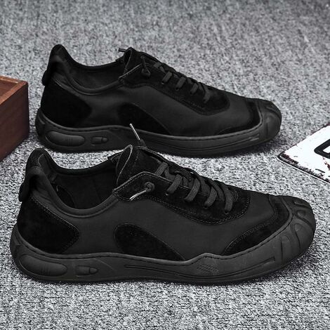 Work Shoes extra wide mens sneakers Mixed Color Thick-soled Vulcanized Shoes Men's Lace-up Thick-soled Sneakers Women's Breathable Anti-collision Work Shoes Men,Black, Size 42