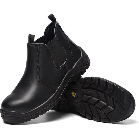 Men's Women's Work Boots, Steel Toe, Slip-On Leather Shoes, Comfortable and Beautiful, Black - 40