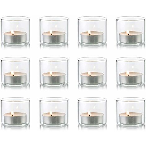 Clear Glass Votive Candle Holders - Set of 12 Mini Tealight Holders Tealight Holders Christmas Candle Holder Decorations Votive Holders for Halloween Wedding Party (1/4)
