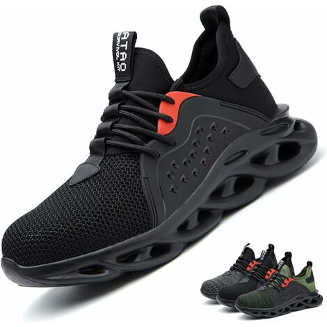 Safety Shoes Lightweight Men Women - Breathable Flying Puncture Proof Sneakers Work Shoes Steel Toe Cap Construction Shoe,Black-43