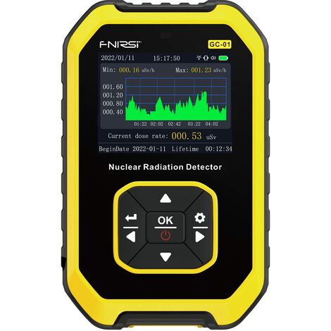 Geiger Counter Nuclear Radiation Detector -Radiation Dosimeter with LCD Display, Portable Handheld Beta Gamma X-ray Rechargeable Radiation Monitor Meter, 5 Dosage Units Switched，19.8x11.1x4cm，Yellow