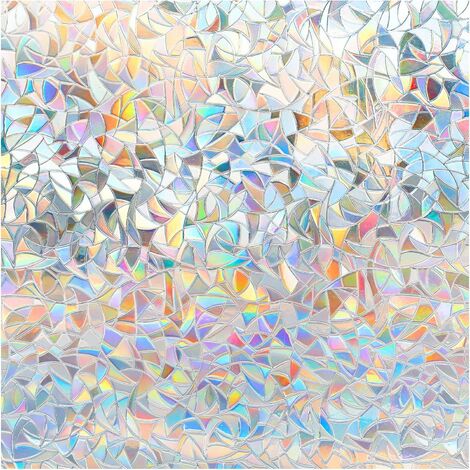 Rainbow Window Film Privacy Stained Glass Window Film Non-Adhesive 3D Static Cling Window Film Removable Vinyl Decorative Window film Rainbow Effect Anti UV for Home Office 45 x 200 cm