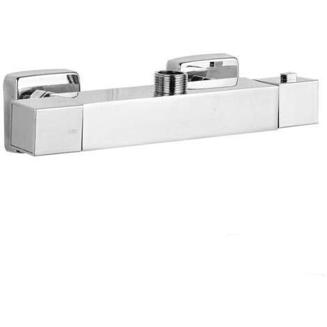 Shower thermostat, chrome-plated, brass shower thermostat with 38 °C safety button, thermostat with anti-scald function, bathroom shower mixer with water saving function (1/5)