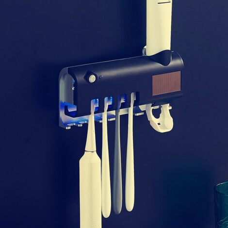 Toothbrush sanitizer Toothbrush sterilizer and Holder with LED UV Light Sterilization Function,Rechargeable Solar Power,Wireless Design,Wall Mounted Automatic Toothpaste Dispenser -White (1/5)