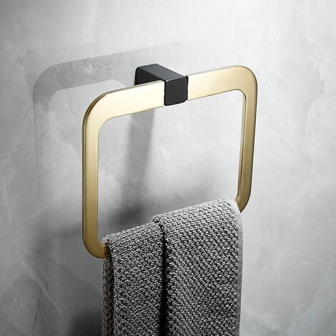 Hand Towel Holder Black gold Towel Ring Punch hole Towel Rail for Bathroom, Stainless Steel Square