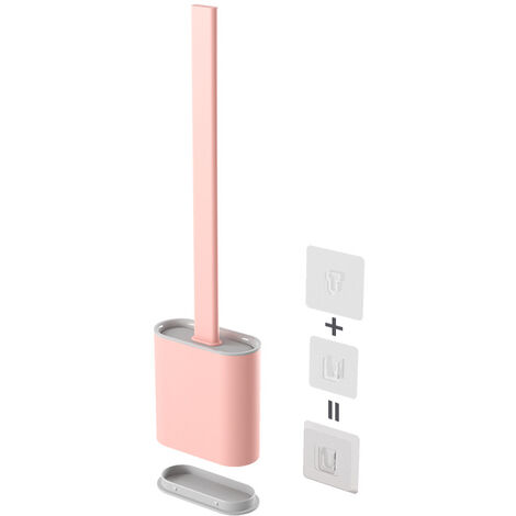 Loo Brush Toilet Brush Set, Compact Household Toilet Cleaning Tool, TPR Bristles Deep Cleaning Will not Harm the Toilet Surface (long Handle)With Base ( Color : Pink  )